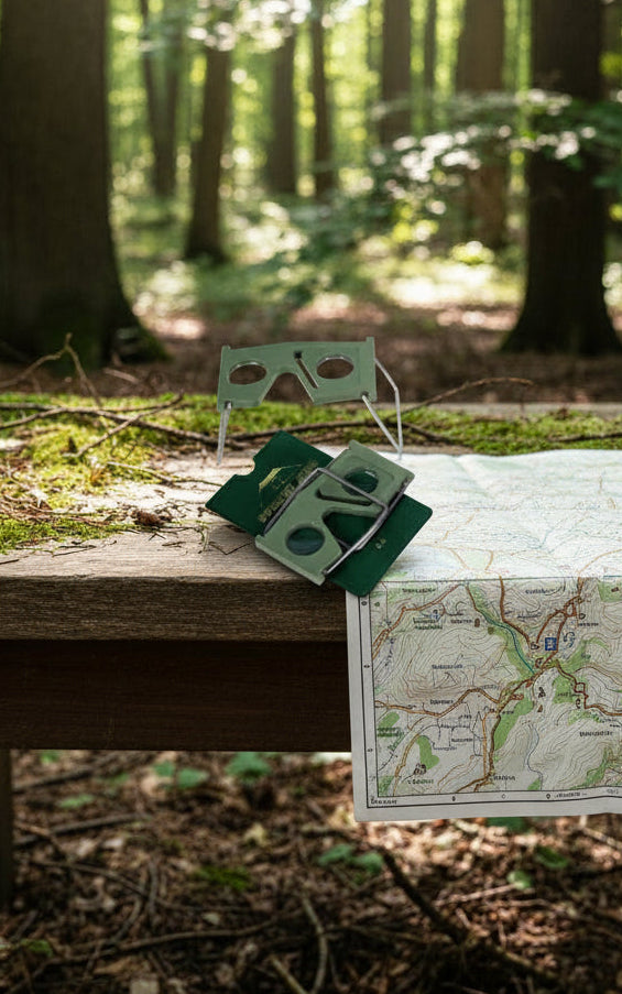 Green eyepiece with a case on a white background